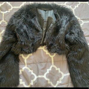 Black faux fur cropped jacket